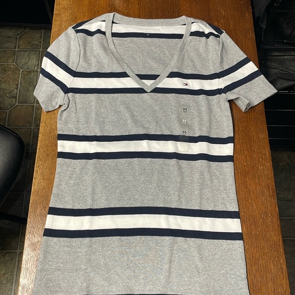 Grey White Navy Striped Tommy Hilfiger Shirt - Picture 1 of 3